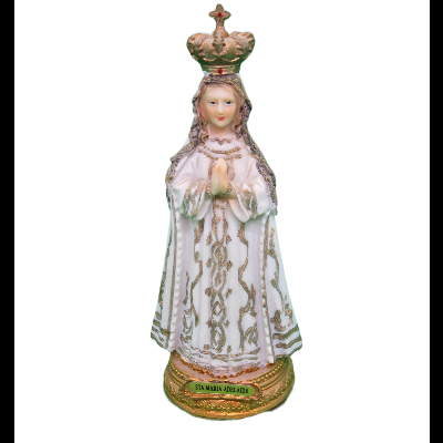 Estátua religiosa Santa Maria Adelgundes com manto branco e dourado