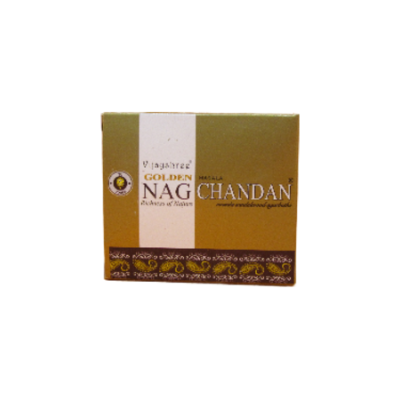Embalaem de incenso Golden Nag Metal Chandan em dourado e branco