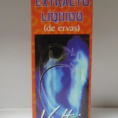 Caixa de extracto líquido de ervas Volteio com design laranja e azul