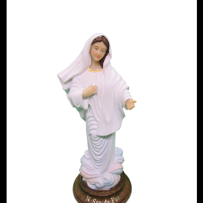 Estátua religiosa Nossa Senhora da Paz branca e castanha