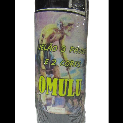 Isqueiro preto com etiqueta colorida e texto OMULU