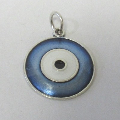 Pendente redondo com design de olho grego azul e branco