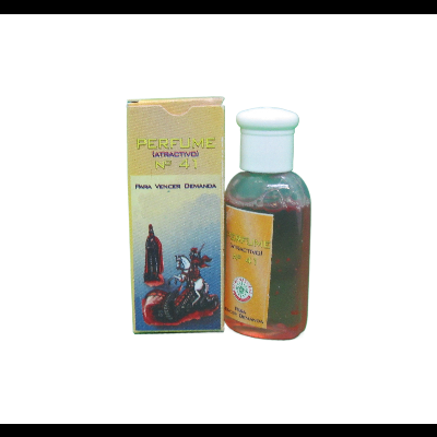 Frasco de perfume e caixa amarela com texto e ilustração