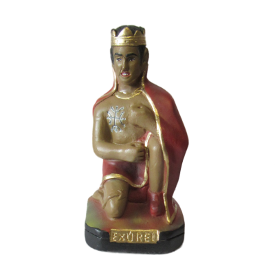 Figurinha de rei ajoelhado com coroa, capa vermelha e base preta com texto EXÚ RED
