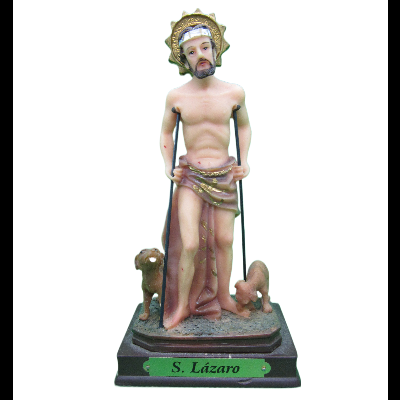 Estátua de São Lázaro com cães e base preta