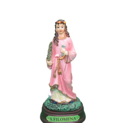 Estátua de S. Filomena com vestido rosa e base preta