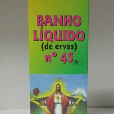 Embalagem de banho líquido de ervas n° 45 com imagem religiosa