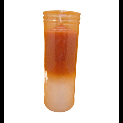Frasco cylindrical de plástico com líquido bicolor laranja e branco