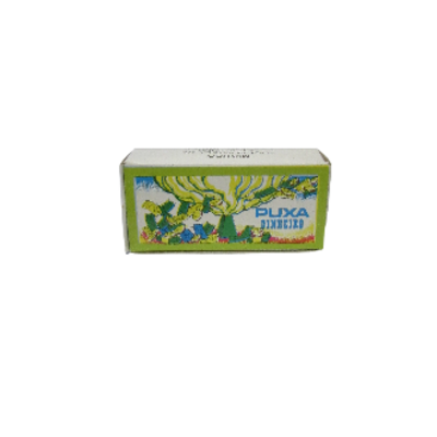 Caixa rectangular com texto azul e imagem colorida num fundo branco.