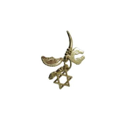 Pendentes dourados com mão de bênção, folha e Estrela de Davi