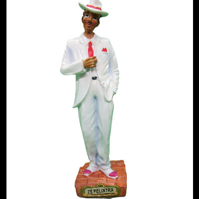 Estátua decorativa de homem com fato branco e gravata vermelha