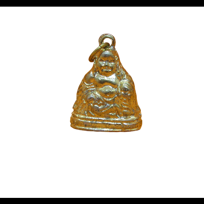 Figura pequena de Buda dourada em metal com alça para pendurar