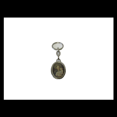 Chaveiro oval prateado com imagem de crianças