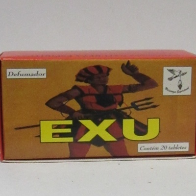 Caixa de medicamento EXU com figura estilizada e texto