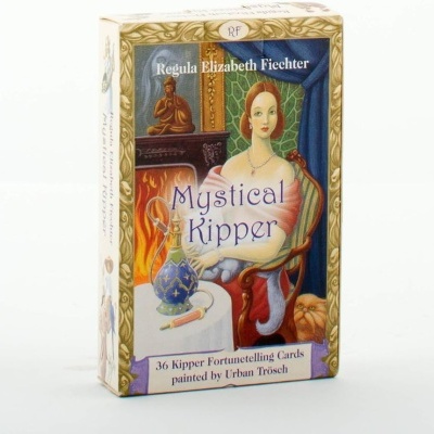 Caixa de cartas de previsão Mystical Kipper com ilustração e texto