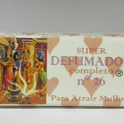 Caixa de SUPER DEFUMADOR completo nº 26 Para Atrair Mulher com arte colorida e corações laranja