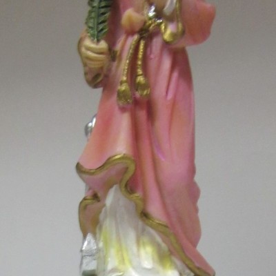 Estátua decorativa de S. Filomena com vestido rosa e base castanha
