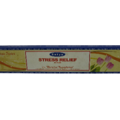 Caixa de incenso Satya Stress Relief com flores lilases na embalagem