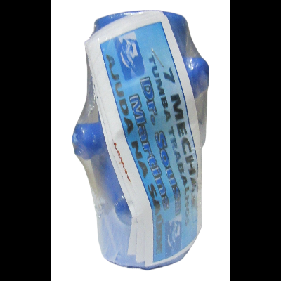 Tubo azul transparente com rótulo branco e azul e texto em português.