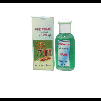 Frasco e embalagem de perfume Nº 29 para atrair sorte