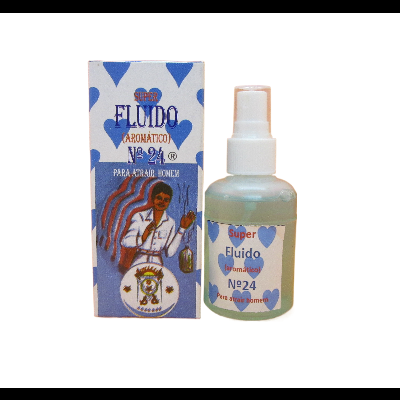 Frasco spray e embalagem de líquido aromático Super Fluido N° 24 com corações azuis