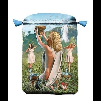 Bolsa de tecido com arte de mulheres em cenário natural