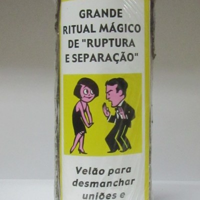 Vela roxa com rótulo de ritual de ruptura e separação