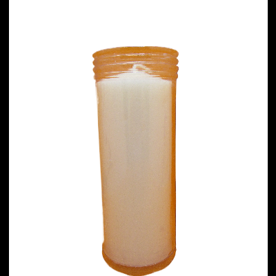 Vela branca em copo de vidro com borda laranja