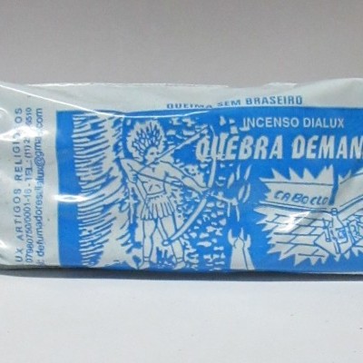 Pacote de incenso azul e branco com índio a disparar flechas