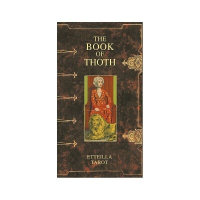Capa do baralho de tarot THE BOOK OF THOTH ETTEILLA TAROT com ilustração de figura humana e leão.