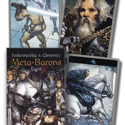 Cartas de tarot Meta-Barons com várias ilustrações e caixa do conjunto