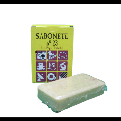 Sabonete nº 23 com embalagem amarela e barras bege