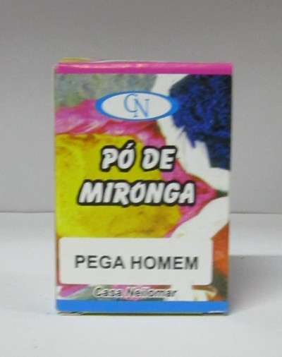 Embalagem colorida de produto chamado Pó de Mironga Pega Homem