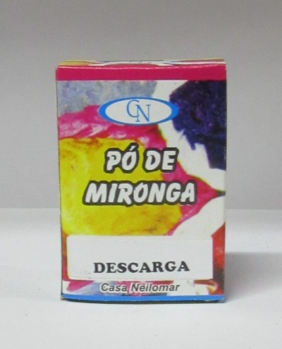 Embalagem de Pó de Mironga com texto e design colorido