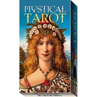 Caixa do baralho MYSTICAL TAROT com imagem de mulher de cabelo loiro e coroa de flores