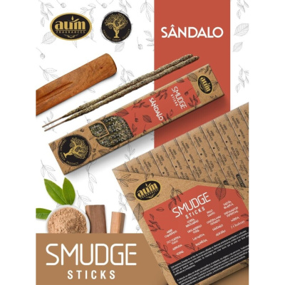 Palitos de defumação Smudge Sticks Sândalo com embalagem reciclada e suporte de madeira.