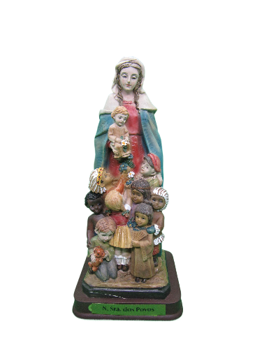 Estátua colorida religiosa Nossa Senhora dos Povos com crianças