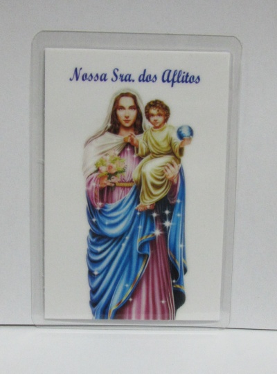 Placa decorativa Nossa Senhora dos Aflitos com texto e figura religiosa