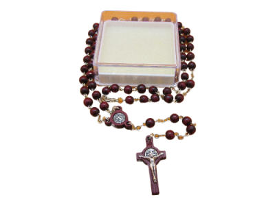 terço católico com crucifixo e caixa transparente