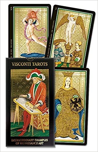 Cartas de tarô Visconti com imagens renascentistas e caixa preta
