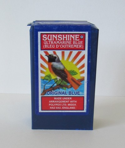 Embalagem azul de tinta Sunshine Ultramarine Blue com pássaro e sol na etiqueta