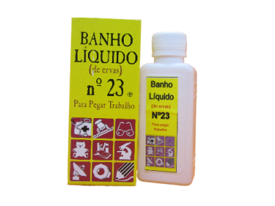 Frasco e caixa de Banho Líquido Nº 23 em fundo preto