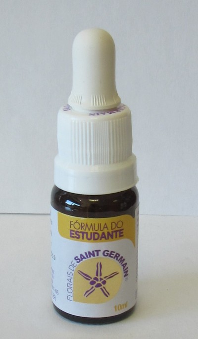 Frasco âmbar com conta-gotas branco e rótulo branco e amarelo