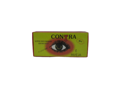 Caixa amarela de produto com desenho de olho e texto promocional em português.