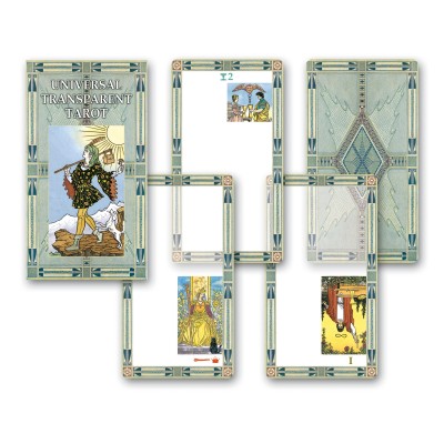 Cartas de tarot Universal Transparent Tarot com bordas decoradas e ilustrações coloridas