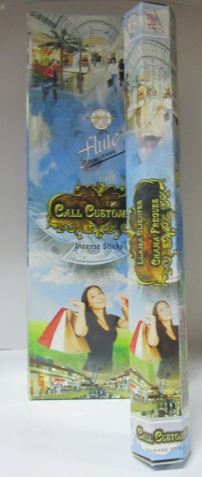 Embalagem de incenso Flute Call Customer com mulher a segurar sacos de compras