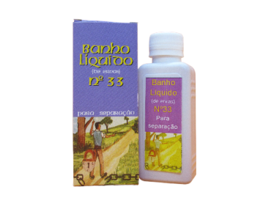 Frasco e caixa de Banho Líquido N° 33 para separação com caixa roxa e desenho de paisagem rural