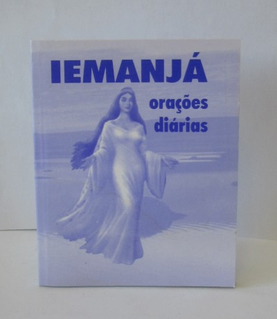 Livro IEMANJÁ orações diárias capa azul com figura feminina e fundo de água