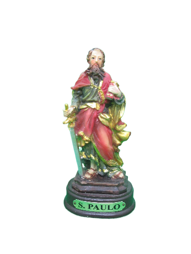 Estátua colorida de S. Paulo em pedestal