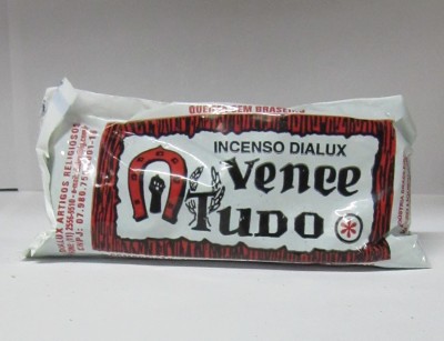 Pacote de incenso Dialux Vence Tudo com texto e símbolo gráfico